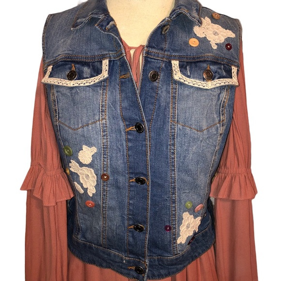 Upcycled Handmade Vintage Hippie Boho Denim Vest - Picture 3 of 15